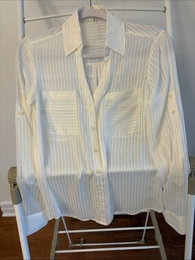 Express White Sheer Stripe Button-Down Shirt